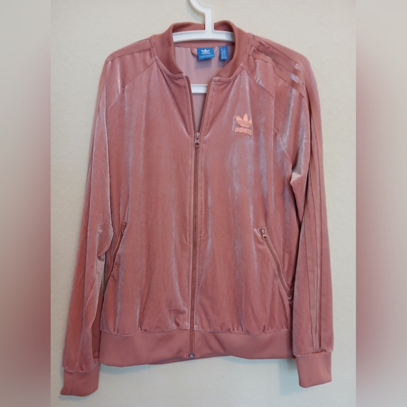 adidas Jackets & Blazers - Adidas Originals Velvet Vibes SST Zip Track Jacket In Raw Pink Size L